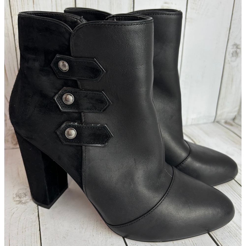 White House Black Market Kaydyn Black Leather Suede Button Ankle Boots 7M